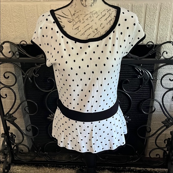 White House Black Market Tops - WHBM Polka Dot Peplum Top